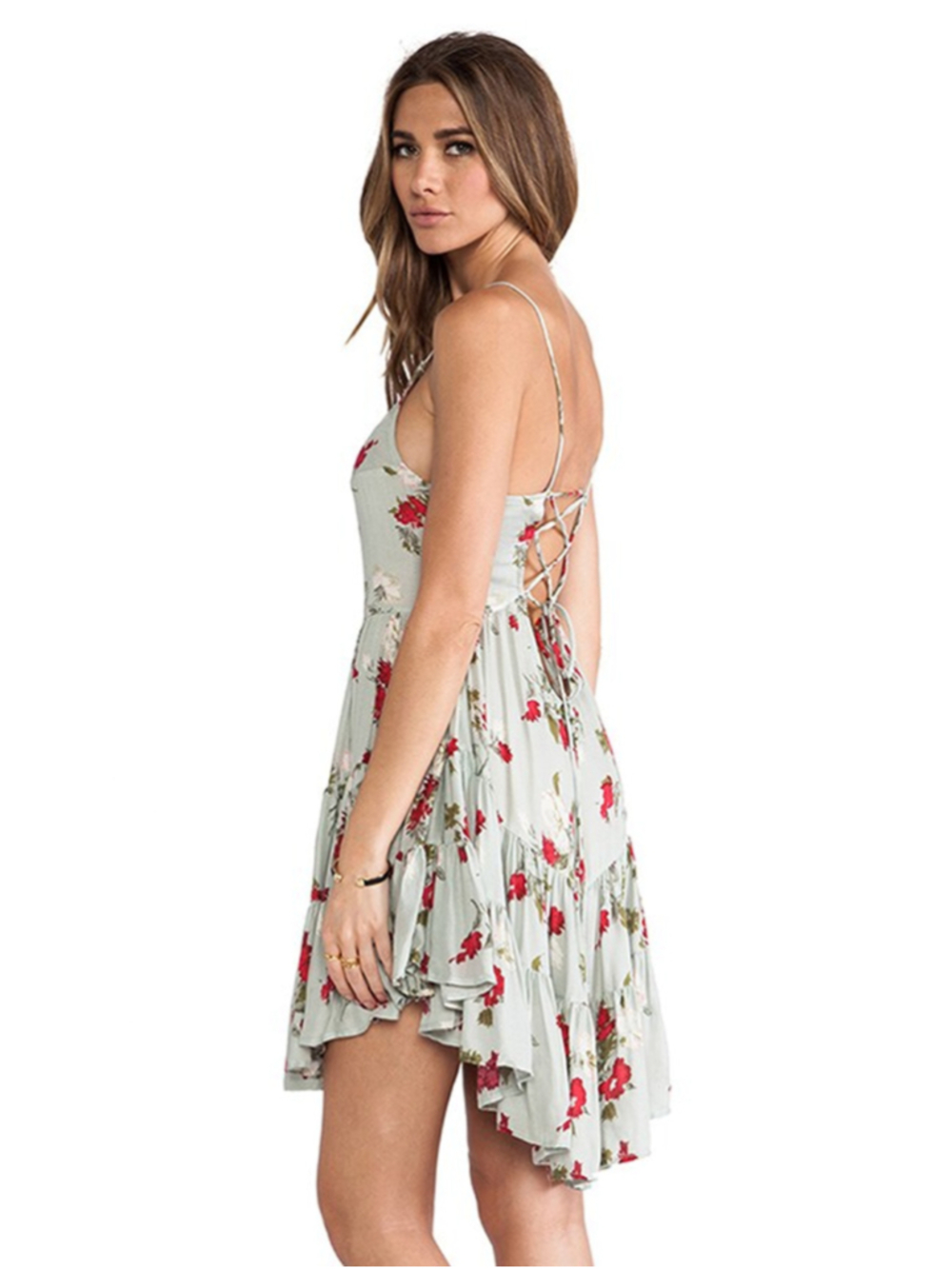 Intimately Free People Circle Of Flowers Slip Dress Size Small Lace-Up Back